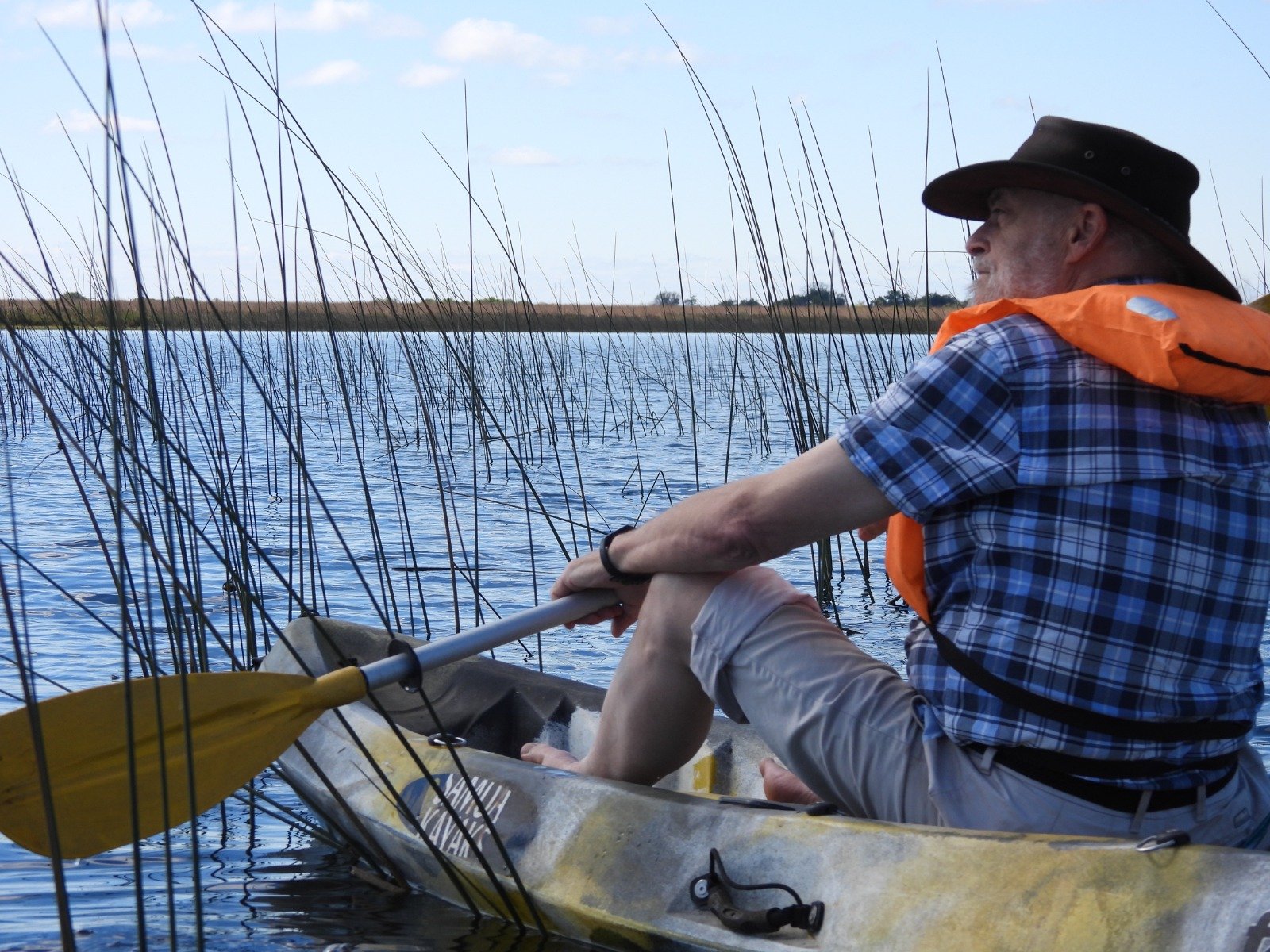Una pausa en el kayak, entre los juncos