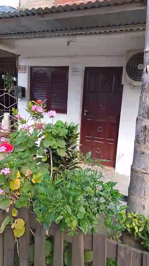 The front of the rooms, with geraniums in bloom