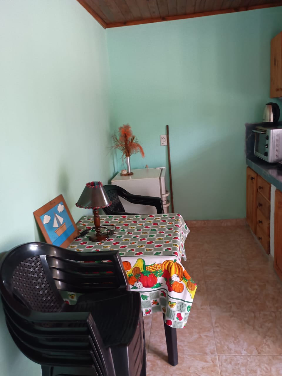 Kitchen and dining area of a studio apartment