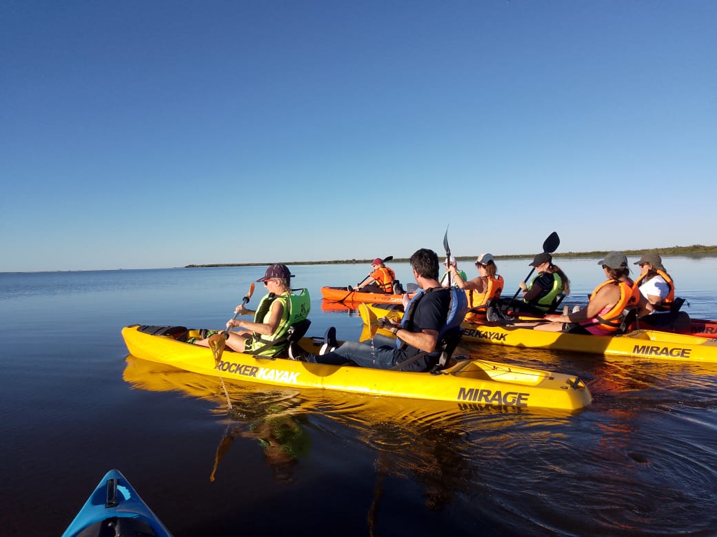 Grupo en kayak sobre la laguna Iberá