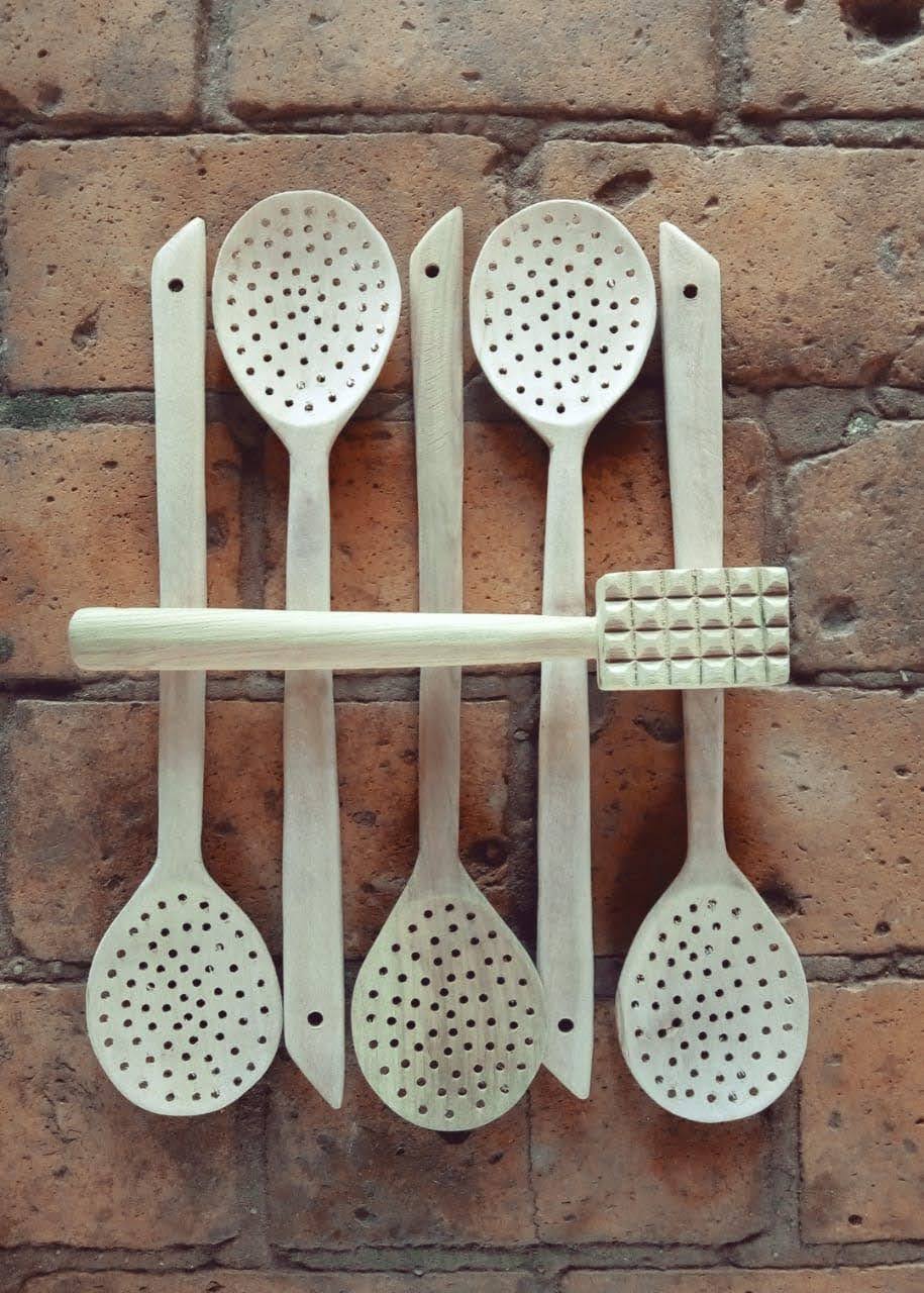 Hand-carved wooden spoons and skimmers