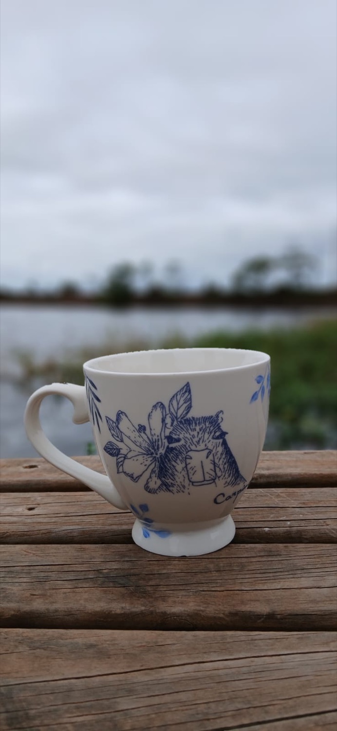Taza con el carpincho en azul, diseño artesanal