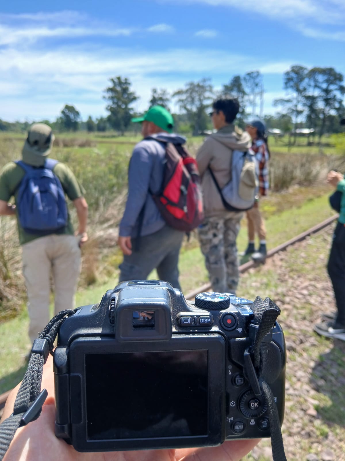 A walk beside the railway tracks, with a camera in the foreground