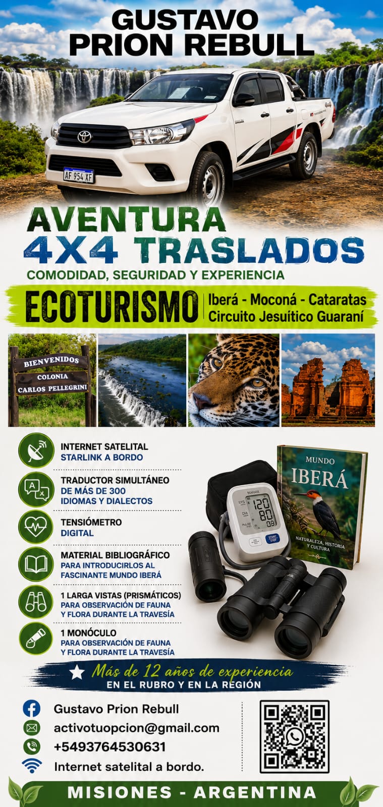 Aventura 4x4 Traslados: la Toyota Hilux de Gustavo Prion Rebull para Iberá, Moconá, Cataratas y el Circuito Jesuítico
